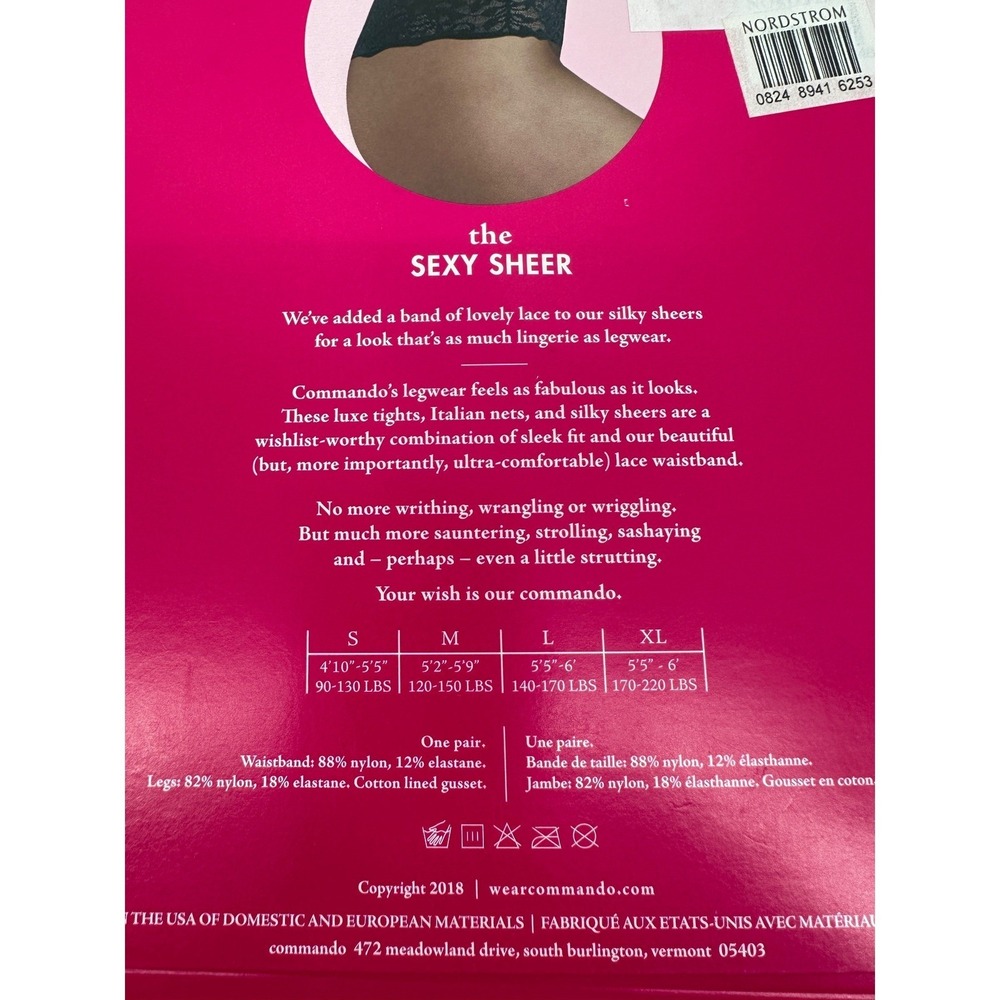 Commando Pantyhose Womens Small Black The Sexy Sheer Lace Waistband Tights NWT - Picture 7 of 8